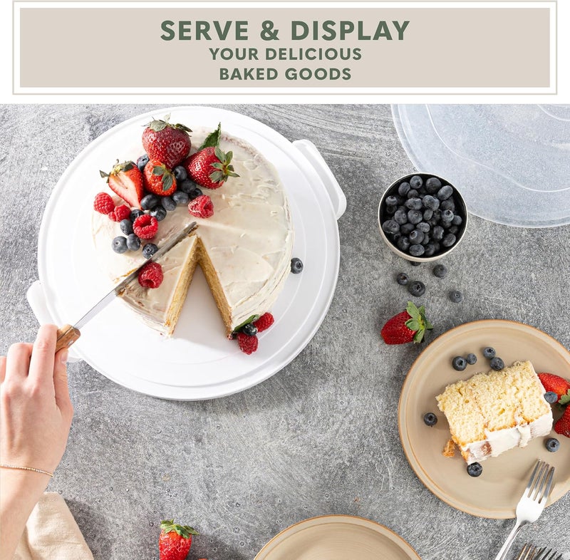 MosJos EXTRA LARGE & EXTRA STURDY Cake Carrier, Cake Stand with Lid and Foldable Handles - Multifunctional Serving Platter and Cake Plate - Cake Container with Dome and Strong Snaps 13 x 13 x 7 inch (White) - Image 3